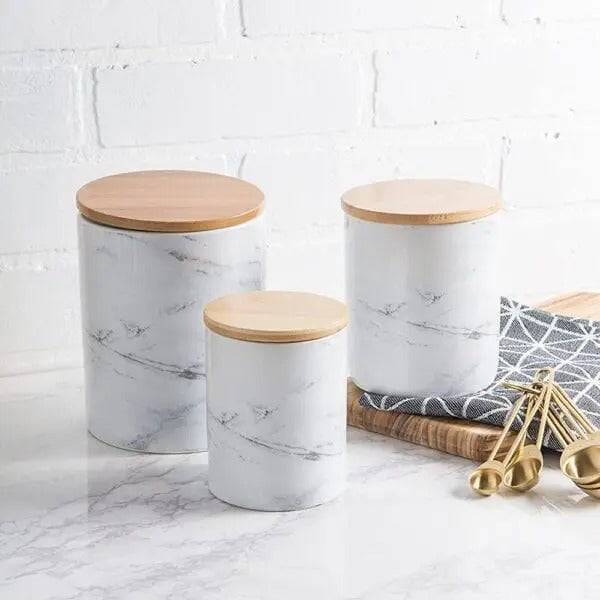 Alabaster Canister - Brass and White - 18cm