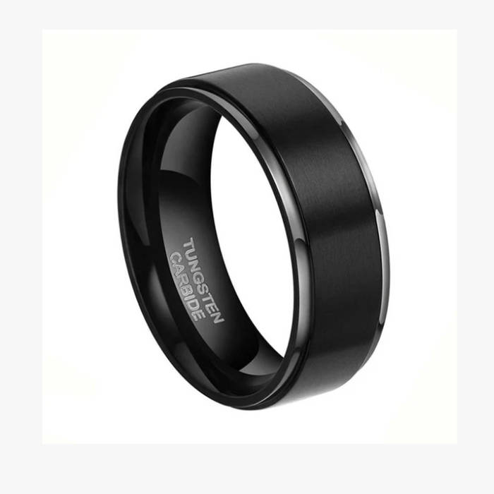 Black Beveled Edge Tungsten Carbide Ring