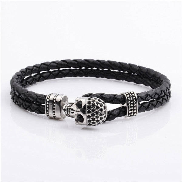 Mens Trendy Skull Style Leather Bracelet