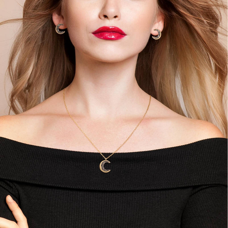 Black Crystal Crescent Moon Earrings