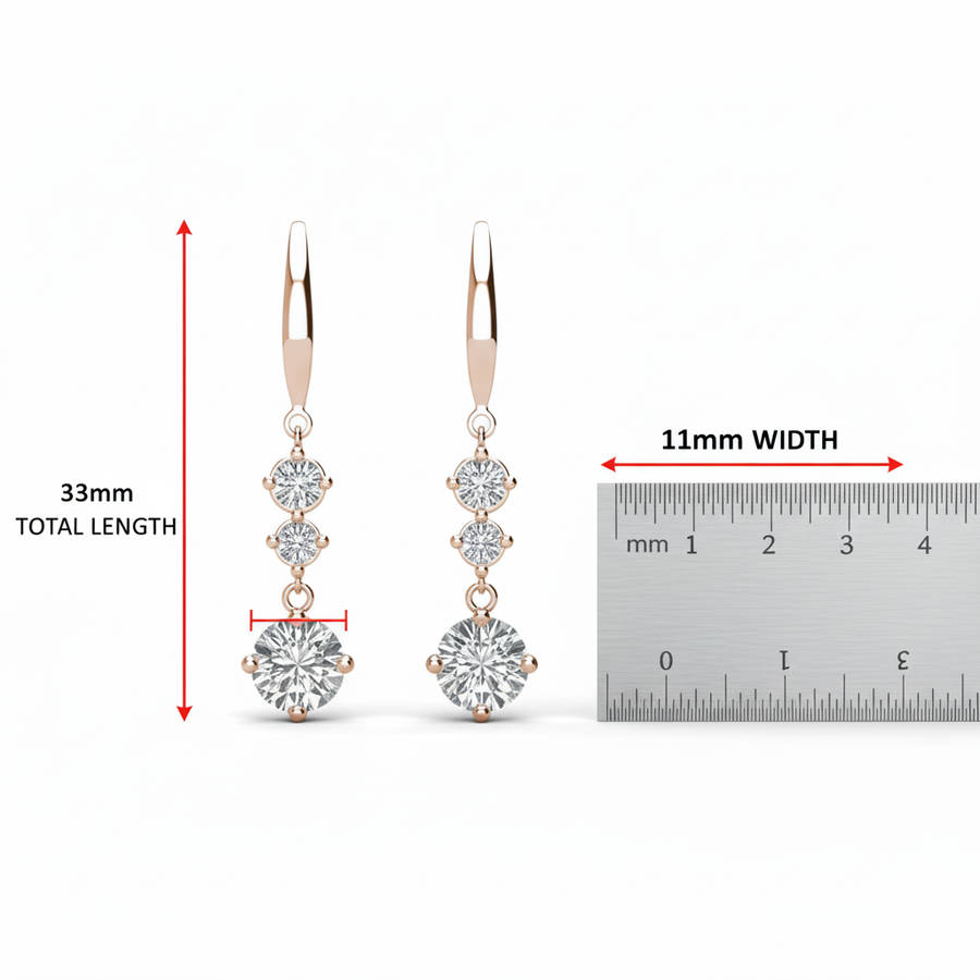 Tri Dangling Rose Gold Hook Crystal Drop Earrings with Crystals from Swarovski