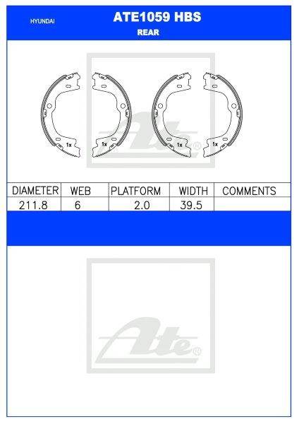 Hyundai H-1 2.4i / 2.5 CRDi  Rear Brake Shoes (ATE1059HBS)
