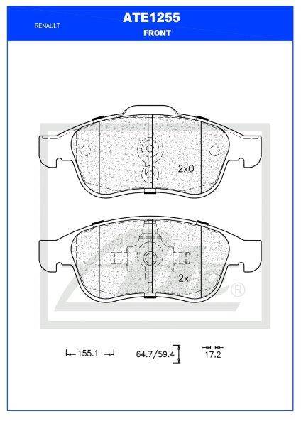 Front Brake Pads  Renault Duster, Clio V, Megane III, Captur I/II (ATE1255)