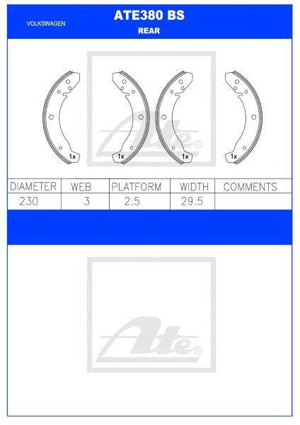VW Beetle Classic  Rear Brake Shoes 19661979 (ATE380BS)