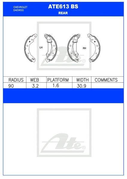 Chevrolet Spark / Daewoo Matiz / Chery QQ3  Rear Brake Shoes (ATE613BS)