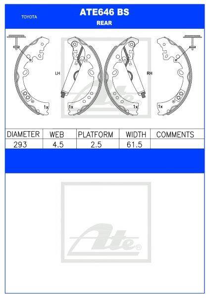 Toyota Hilux / Fortuner 2.5D / 2.8D Rear Brake Shoe  ATE646BS