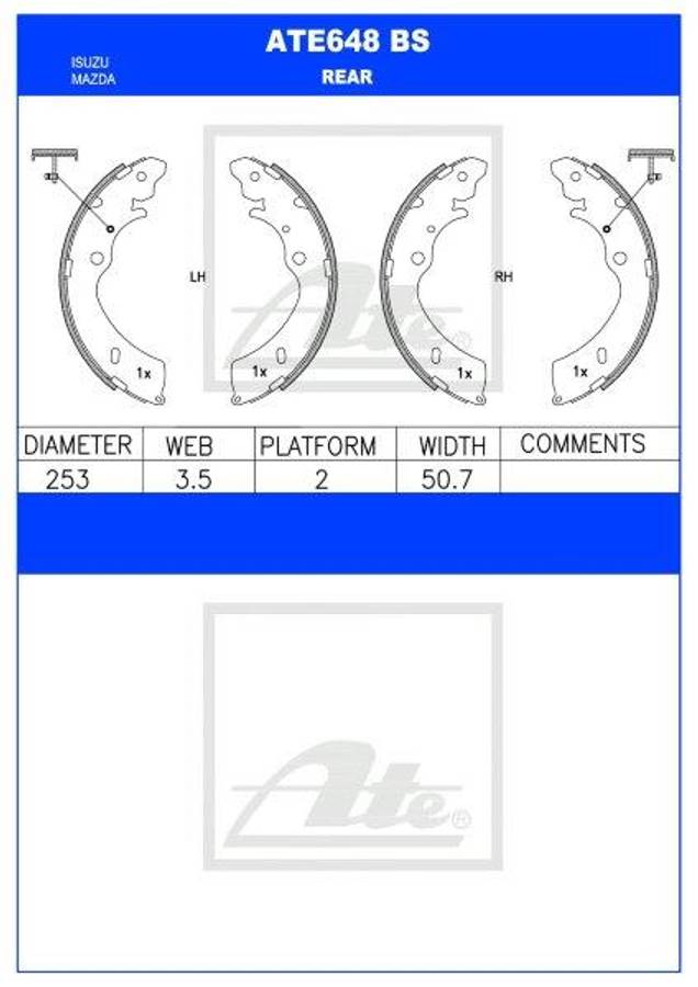 ATE Rear Brake Shoes for Isuzu D-Max I & Isuzu D-Max II - ATE648BS