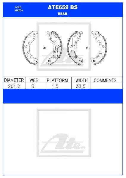 Ford Fiesta IV/V & Mazda2  Rear Brake Shoes (ATE659BS)