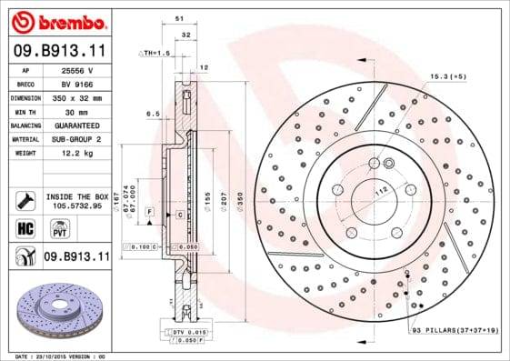 Brake Disc Front (2 In Box) Mercedes A45 Amg W176,W246,W242,C117,X117,X156 (Brembo 09B91311)