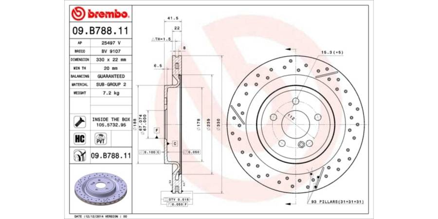 Brake Disc Rear (2 In Box) Mercedes A45 Cla45 Gla45 Amg (Brembo 09B78811)