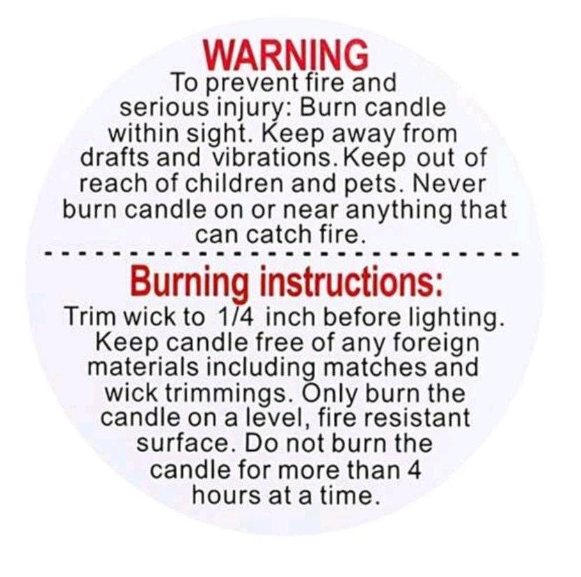 Candle Warning Labels White