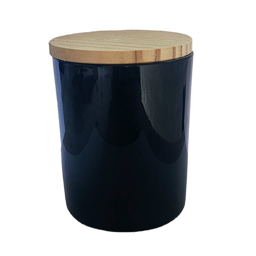 Glass Jar with Wooden Lid - Black-coated
