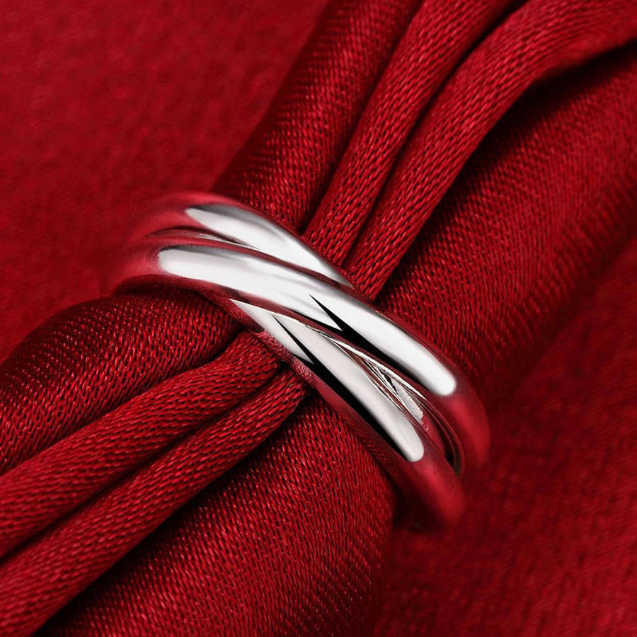 925 Sterling silver filled, Russian style ring with 3 linked bands