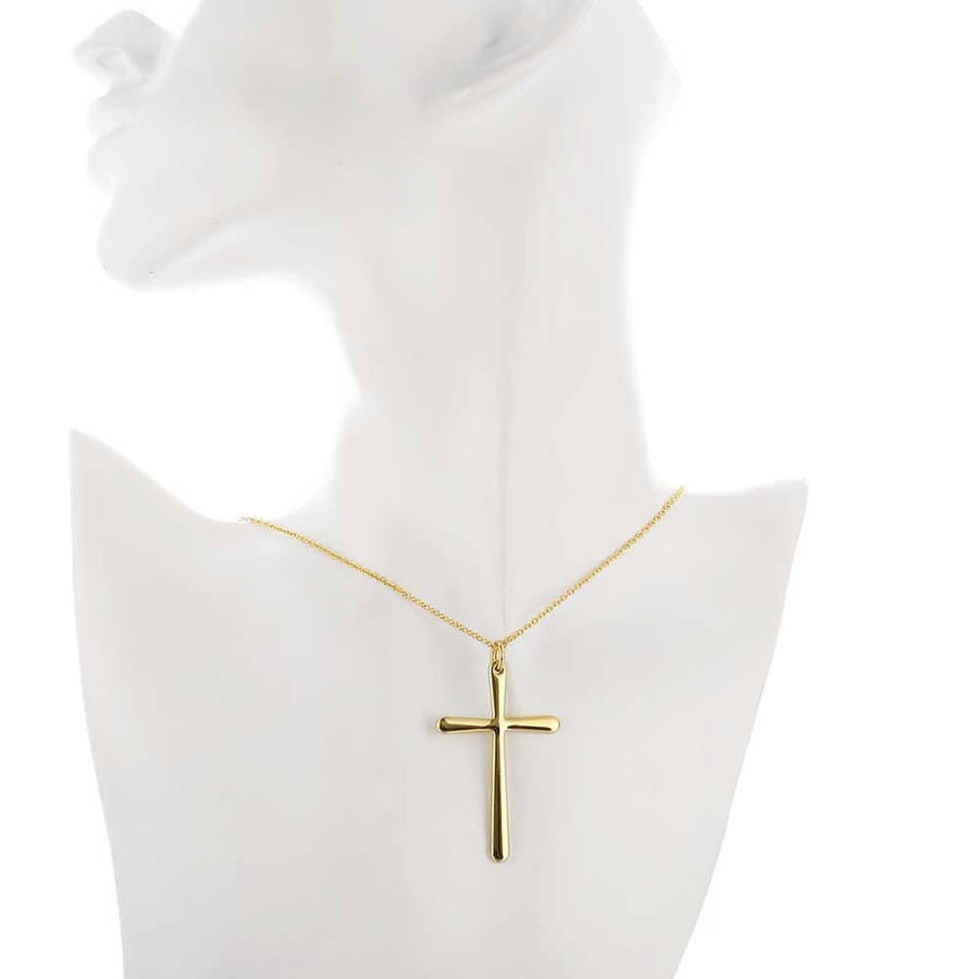 18K RGP in yellow gold, Plain design Cross pendant with FREE chain included