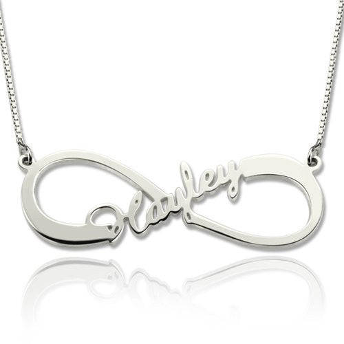 Personalized Name Necklace, Infinity with a Name, Gold or Silver - Silver