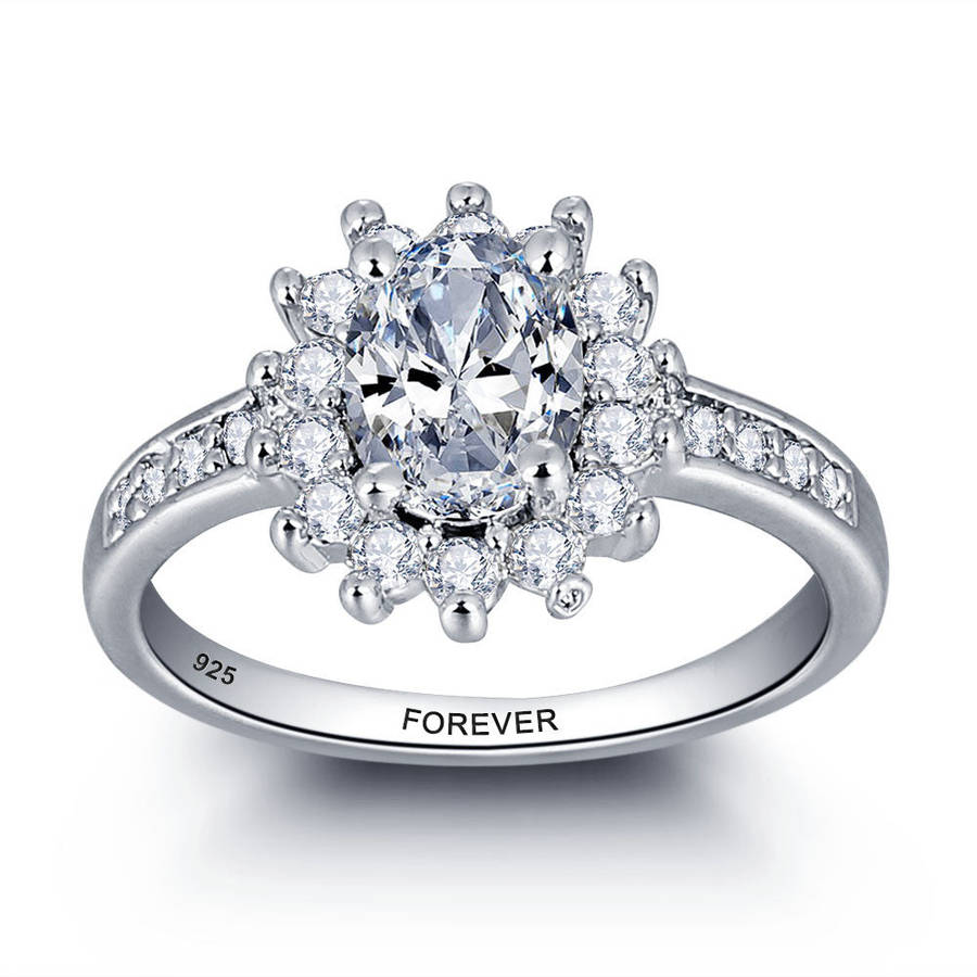 Personalized Solid Sterling Silver Engagement ring adorned with CZ stones - US 8