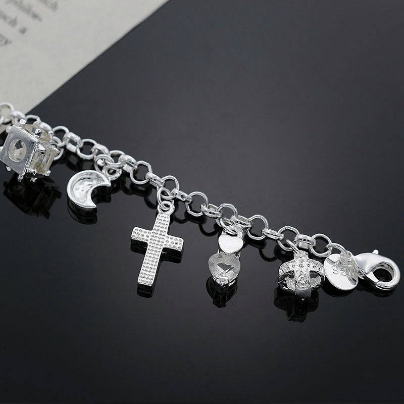 Designer 925 Sterling Silver filled Charm bracelet with 12 charms included