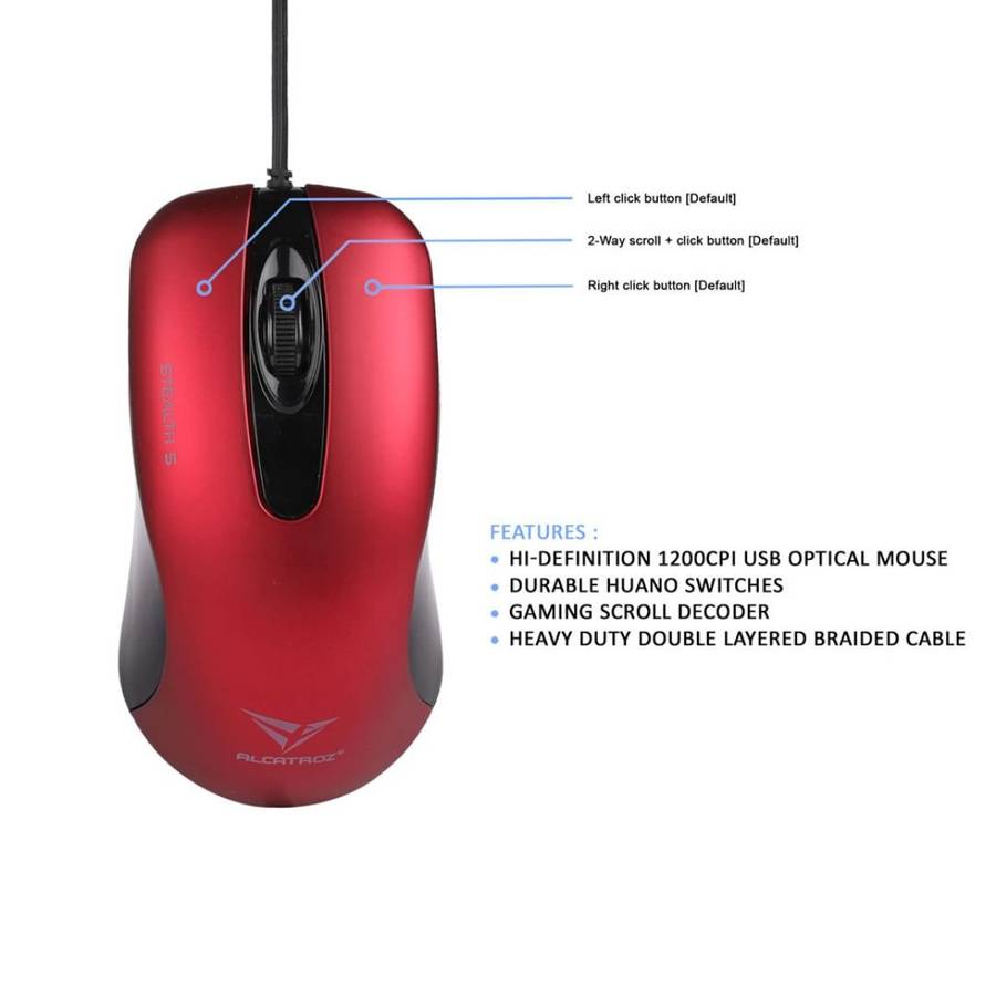 Alcatroz Stealth 5 USB Mouse - Metallic Red