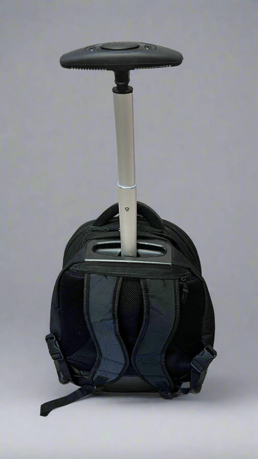 Black Rolling Backpack with Telescopic Handle Waterproof Trolley (shop display)