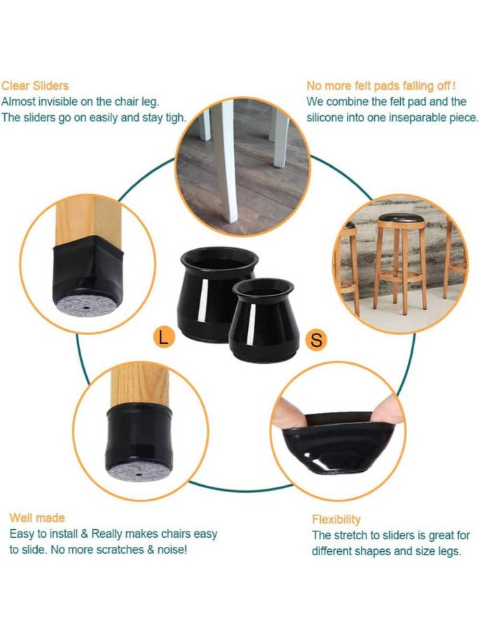 Maisonware Black Silicone Chair Tip Floor Protectors  32 Pieces