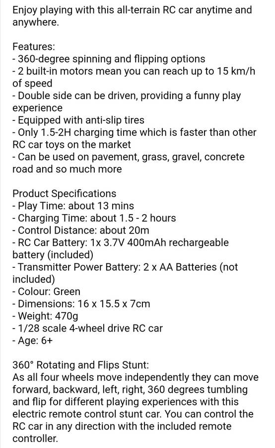 4WD 360° Rotating Remote Control