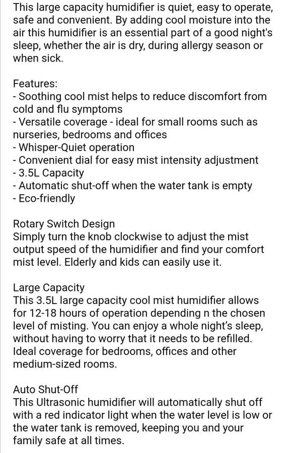 3.5L Ultrasonic Humidifier