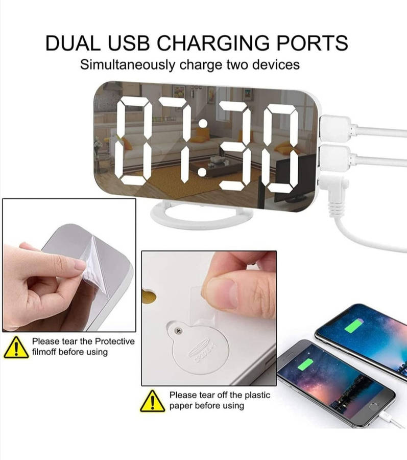 7'' LED Electronic Mirror Alarm Clock (Slight Scratches-Open Box Unit) Price marked down