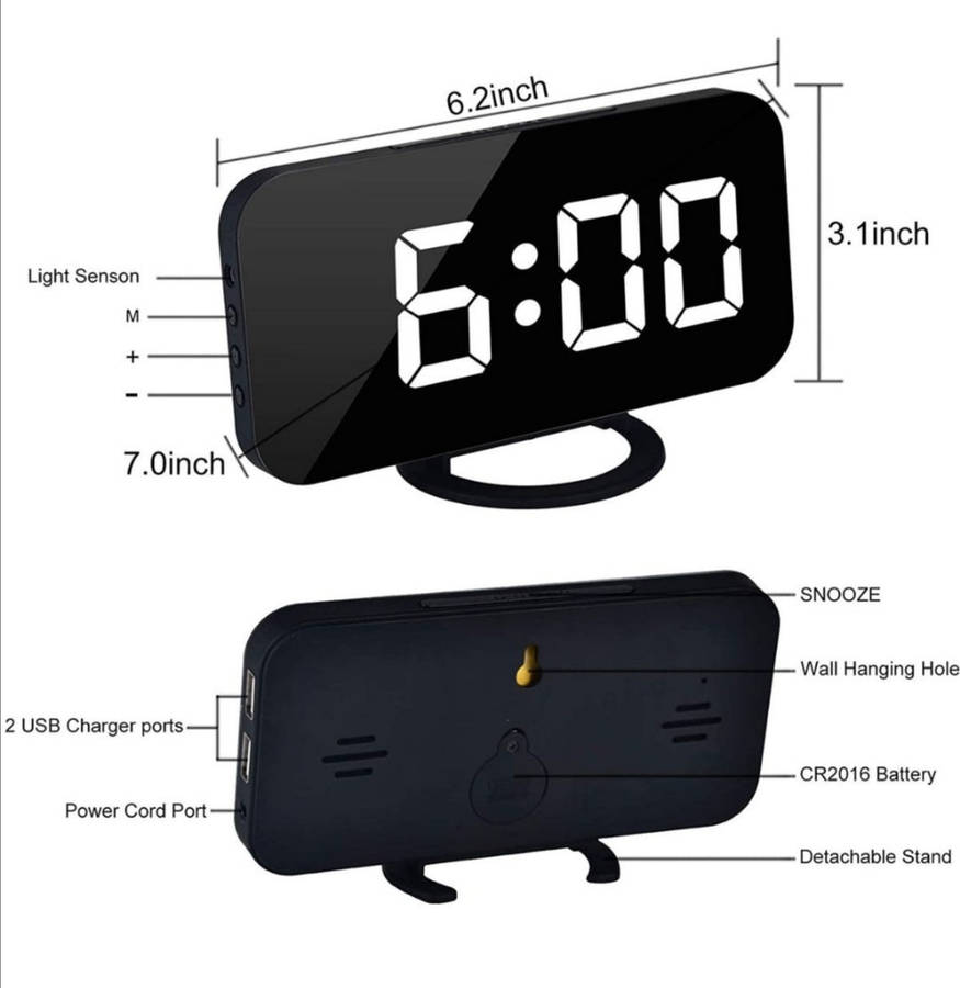 7'' LED Electronic Mirror Alarm Clock (Slight Scratches-Open Box Unit) Price marked down