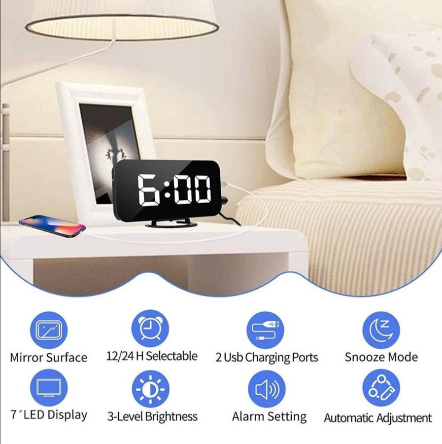 7'' LED Electronic Mirror Alarm Clock (Slight Scratches-Open Box Unit) Price marked down