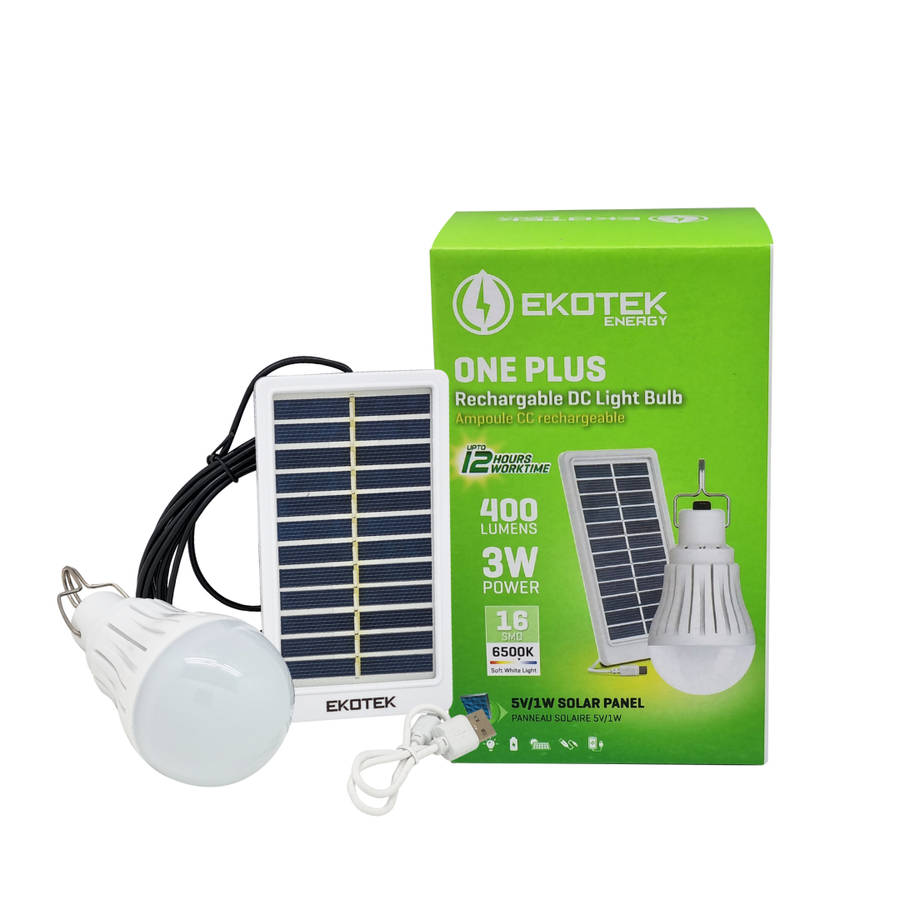 EKOTEK ONE PLUS Rechargeable DC Light Bulb With Solar Panel
