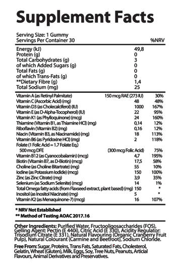 Vita-Aid Purna Mama Bear Prenatal Sugar Free Cranberry flavour Gummies 30s - 2 PACK