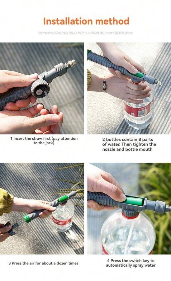 Manual High Pressure Adjustable Sprayer - Fits on Standard Beverage Bottles
