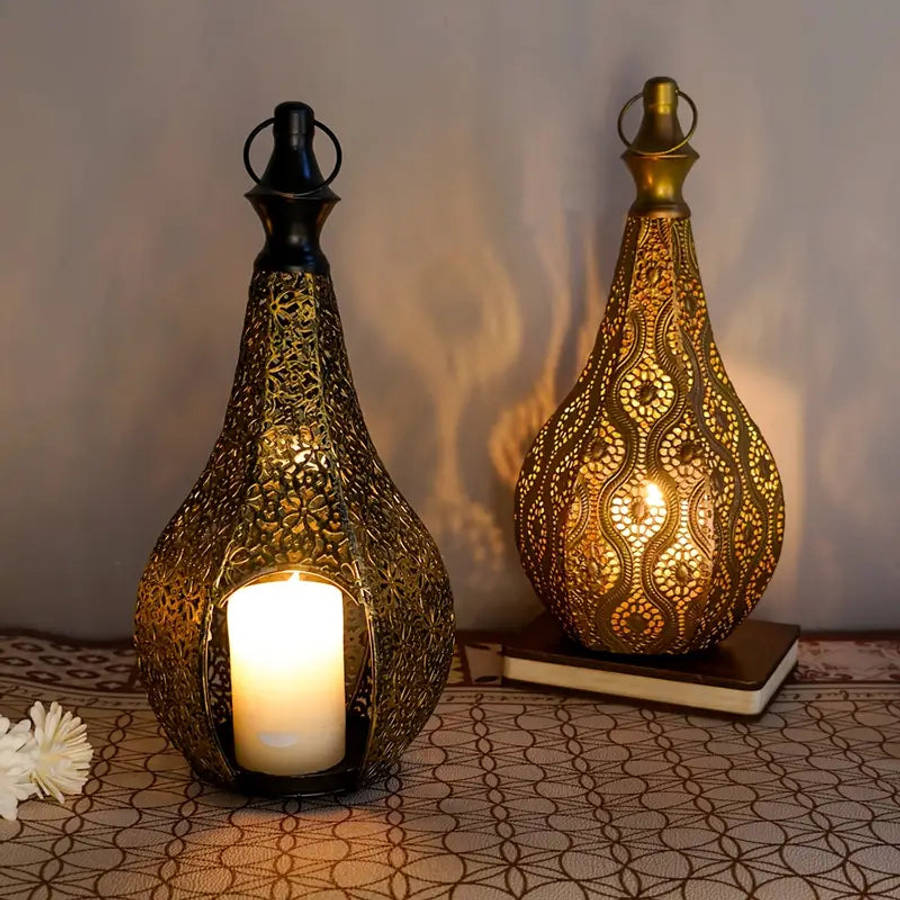 KasbahGlow Moroccan Metal Lantern Candle Holder-Silver