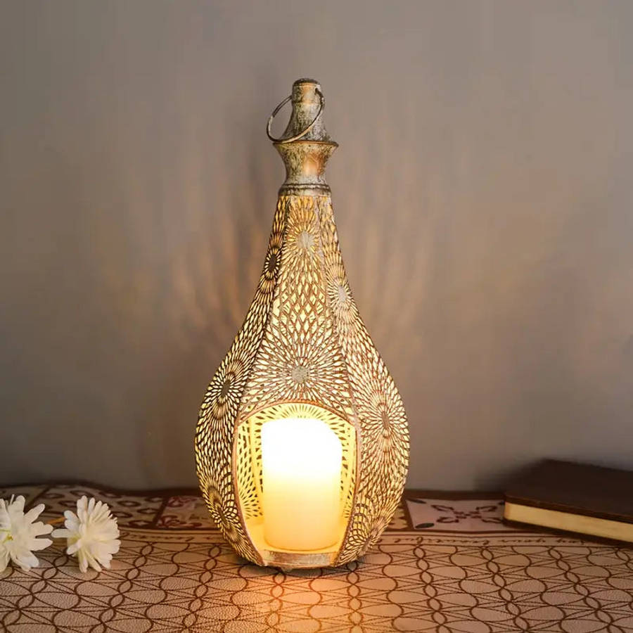 KasbahGlow Moroccan Metal Lantern Candle Holder-Silver