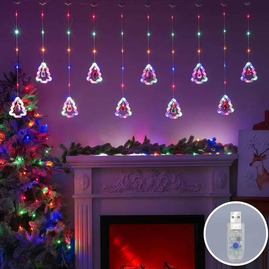 FestivaGlow Christmas Curtain String Lights  3M, 120 LEDs, USB Powered, Remote Controlled