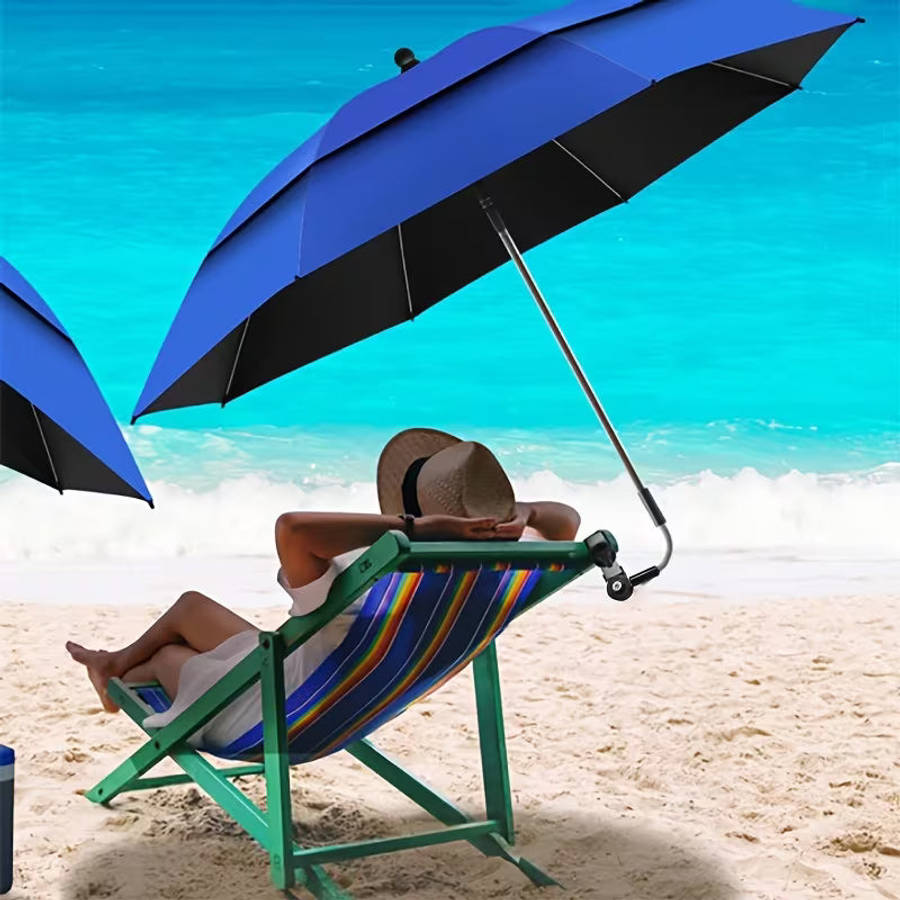 Beach Umbrella with 360° Adjustable Clamp - Red