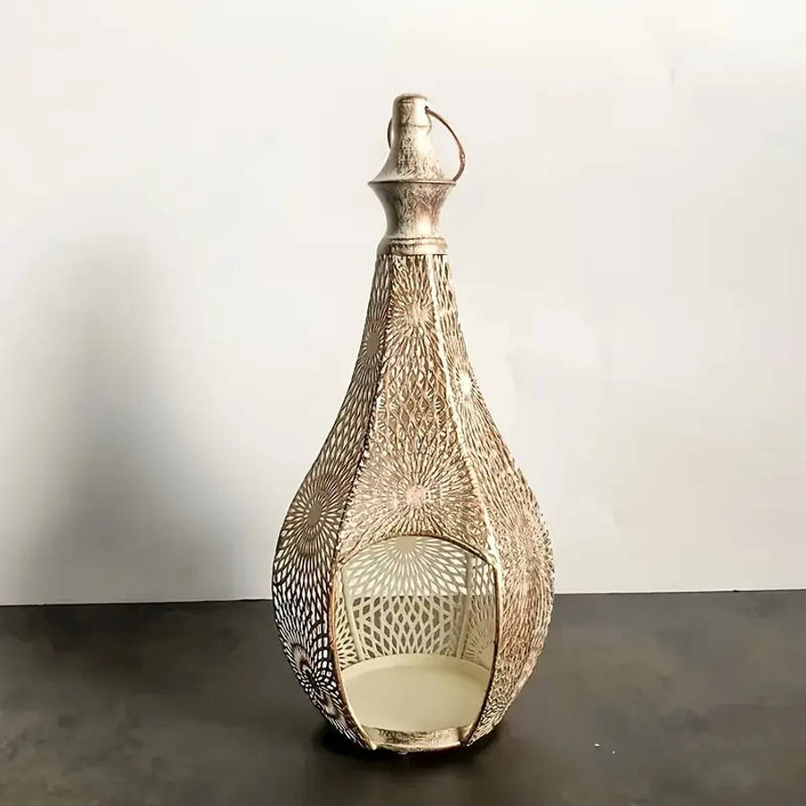 KasbahGlow Moroccan Metal Lantern Candle Holder-Silver