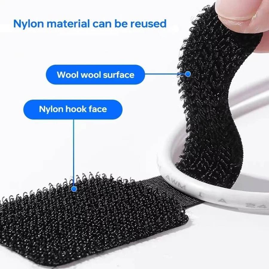 Velcro Cord Reusable Cable Ties with Mounting Adhesive - 10pc