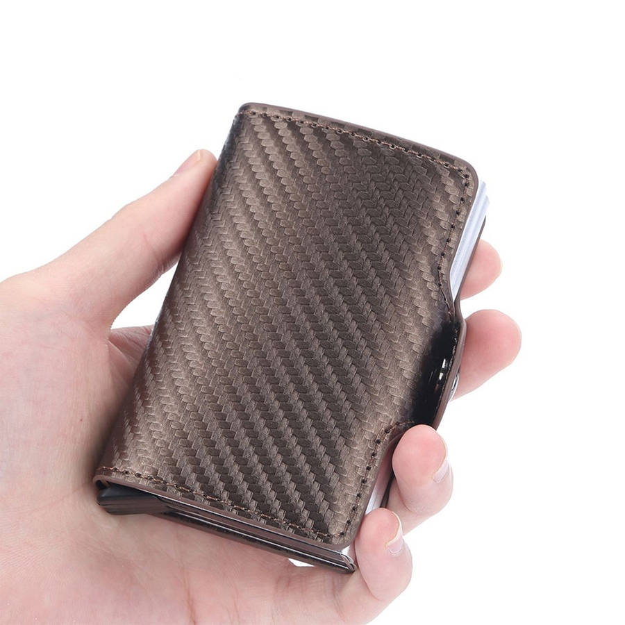 Double Carbon Fiber RFID Pop Up Card Holder Wallet-Black
