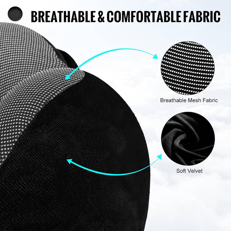 Velvet Memory Travel Neck Pillow with Hood- Black