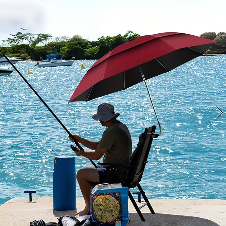 Beach Umbrella with 360° Adjustable Clamp - Red