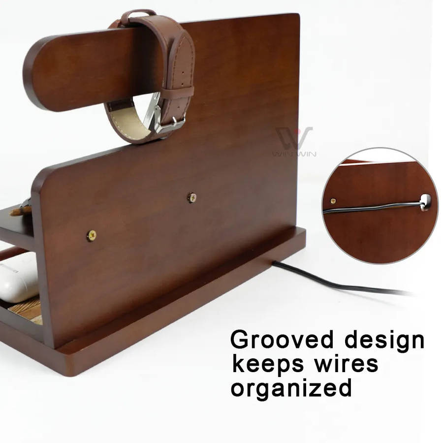 Wooden Phone And Daily Accessory Station - Dark Wood