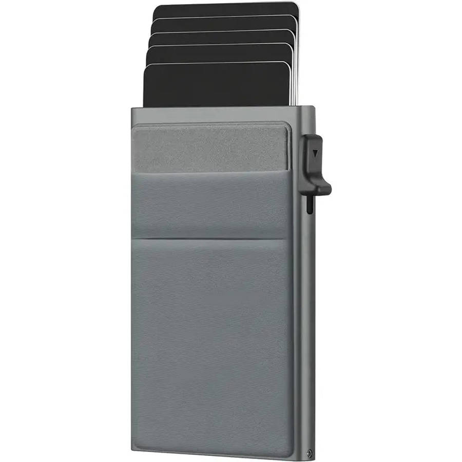Ultra Slim RFID Pop Up Card Holder With Quick Access Double Pouch - Black