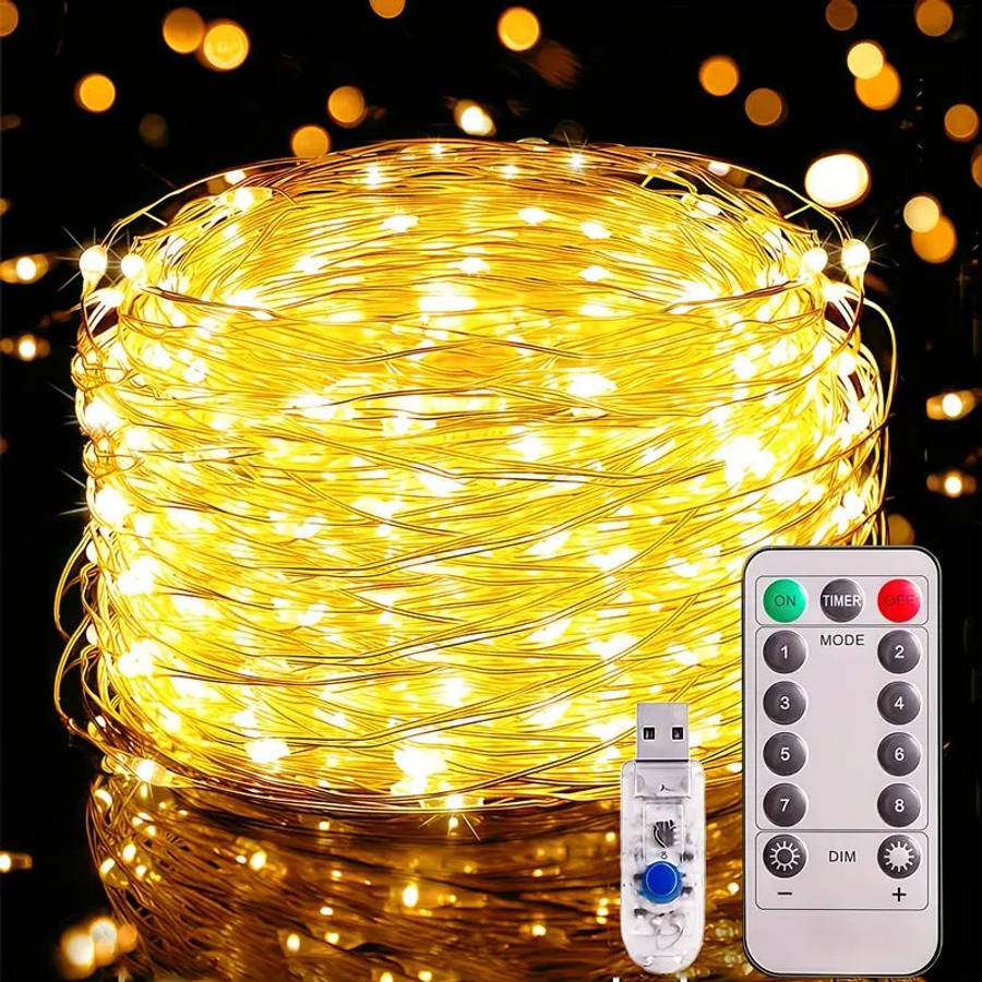 GlowLine 100-LED USB String Light  10m, 8 Modes, Remote-Controlled - Multicolor