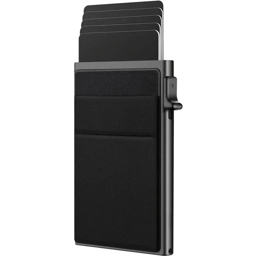 Ultra Slim RFID Pop Up Card Holder With Quick Access Double Pouch - Black