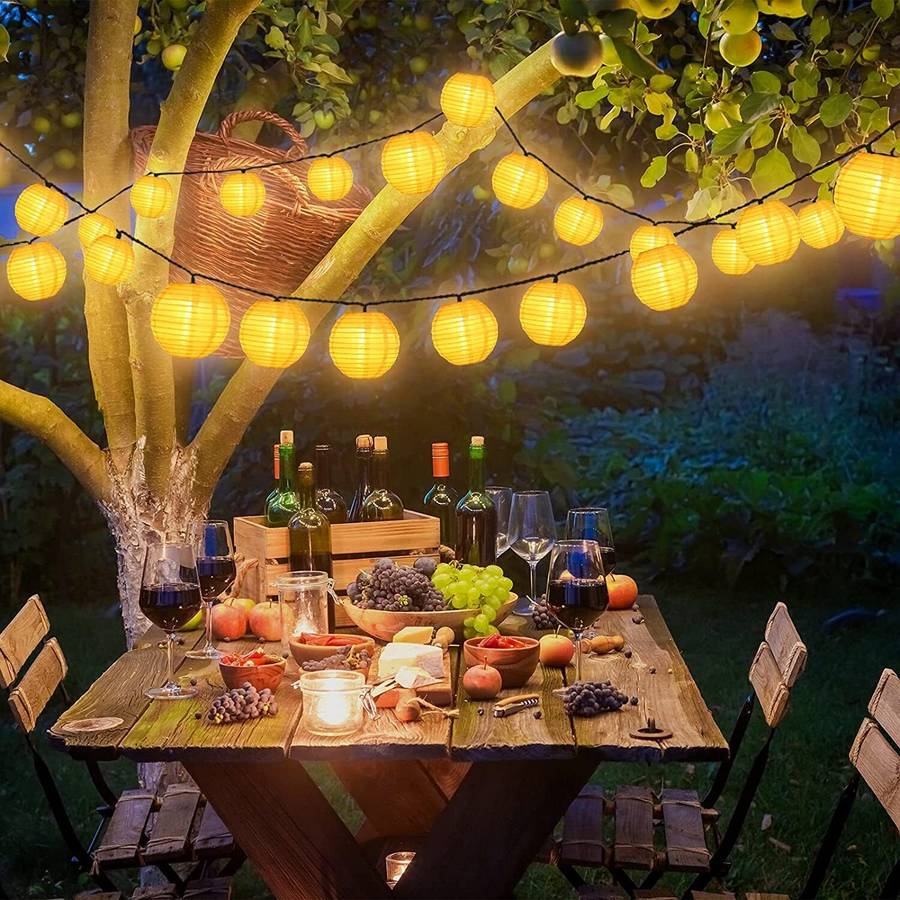 Solar Chinese Lantern String Lights - 5m/Warm White