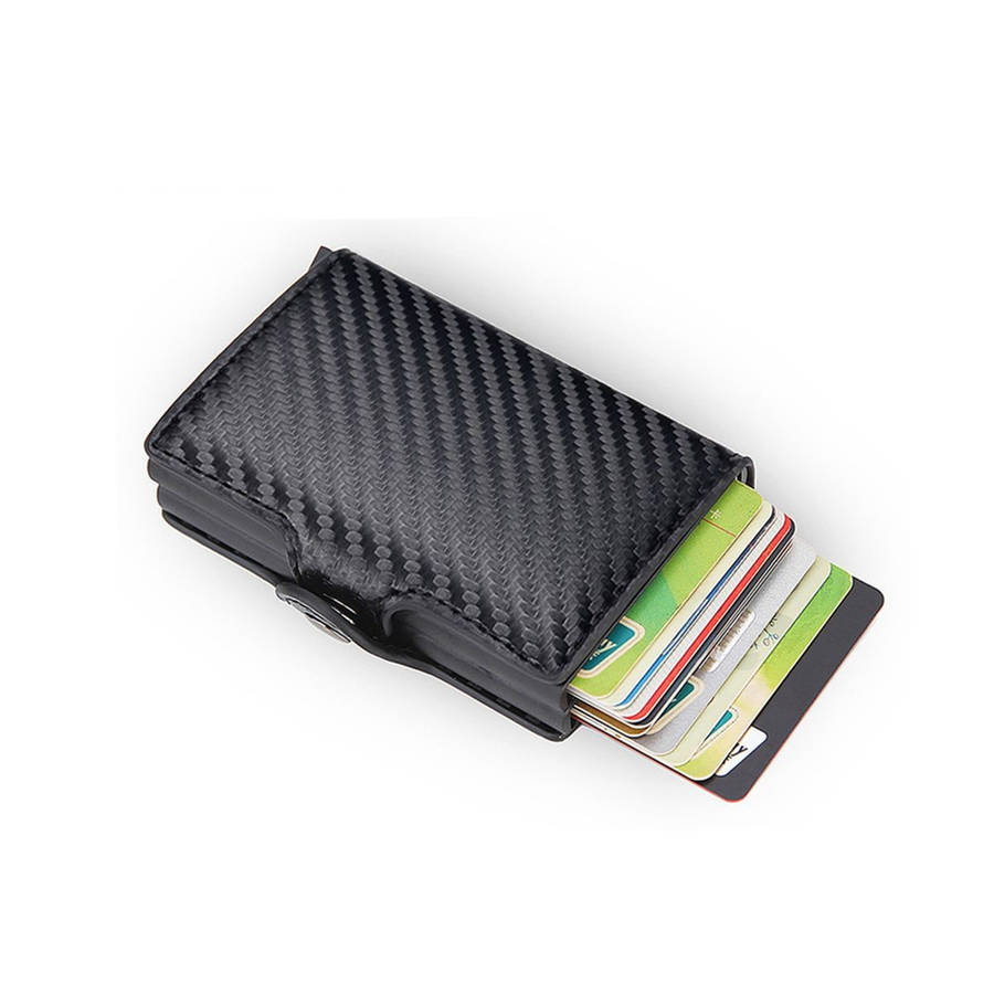 Double Carbon Fiber RFID Pop Up Card Holder Wallet-Black
