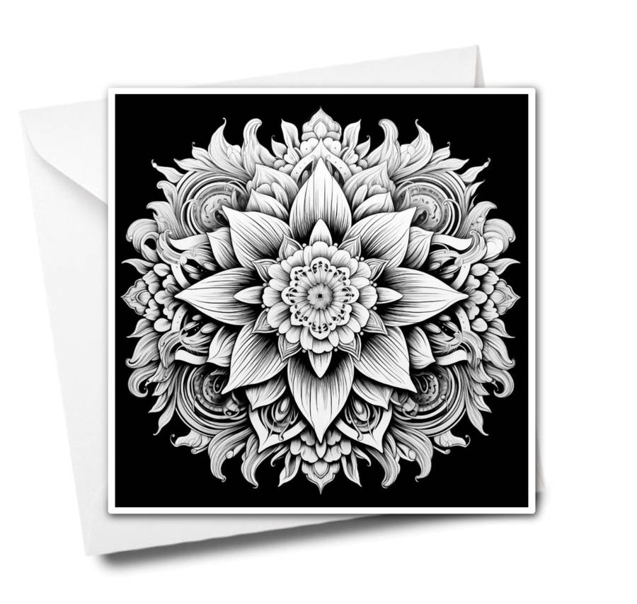 Moody Mandala Colouring Greeting Card - Intricate Mandala Art | iColor