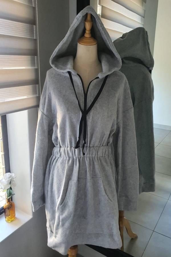 Casual Zipped Hoodie Dress With Pockets
