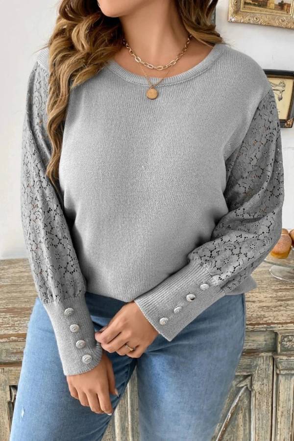 Plus Contrast Lace Button Detail Sweater